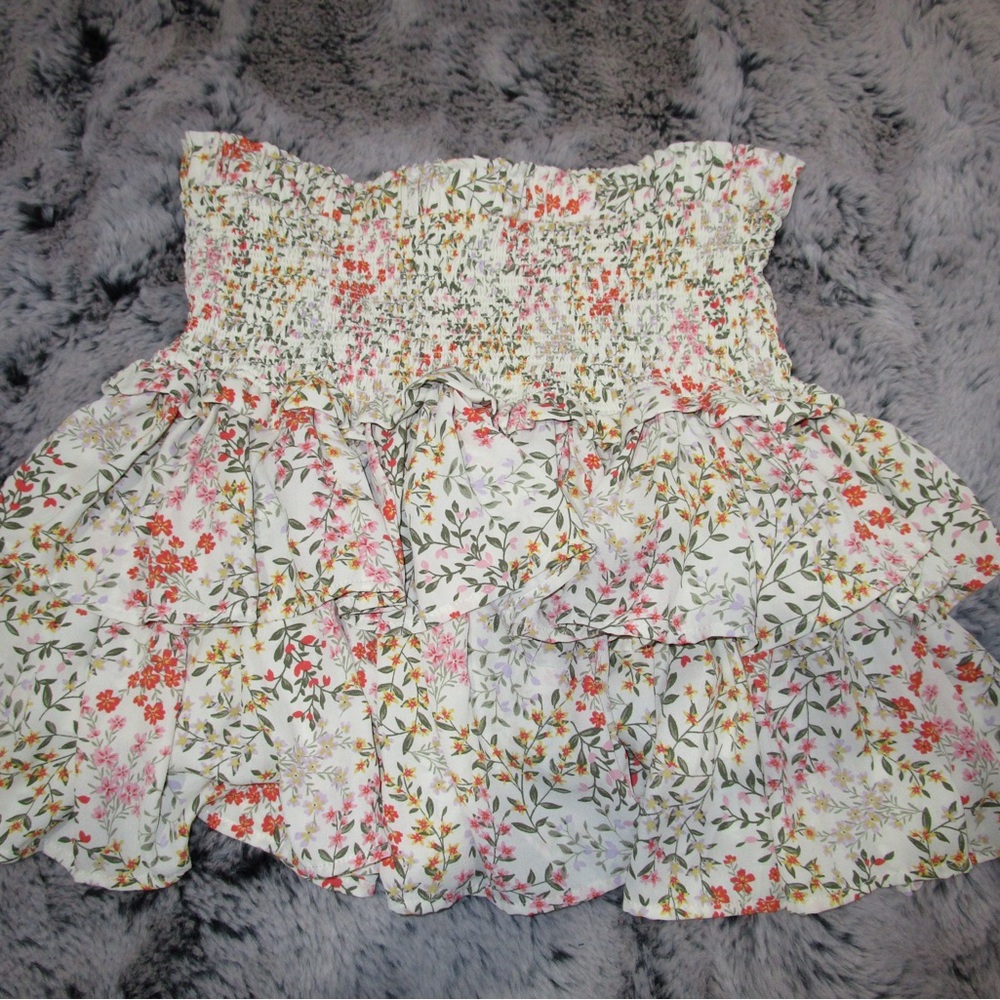High waist floral ruffle skirt